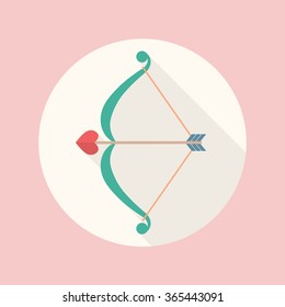 Cupid bow and arrow flat icon with long shadow