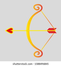 Cupid bow with arrow. Flat style. Isolated on gray background. Vector