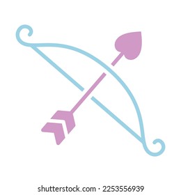 Cupid bow and arrow glyph icon. Valentine day symbol. Vector illustration, romance elements. Sticker, patch, badge, card for marriage, wedding