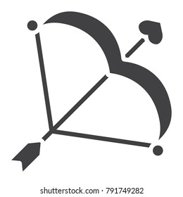 Cupid bow with arrow glyph icon, valentines day and romantic, love sign vector graphics, a solid pattern on a white background, eps 10.