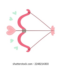 Arco y flecha cupido con corazón. Doodle al estilo de las caricaturas. Día de San Valentín. Ilustración del vector dibujado a mano para el diseño aislado en fondo blanco.