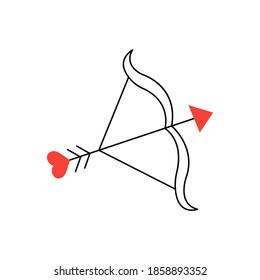 Cupid bow and arrow with a heart. Feeling of love, Valentine's Day. Vector isolated illustration hand drawn doodle. The 14th of February. Icon or sign