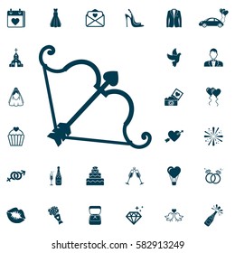 cupid bow and arrow with heart icon, wedding set on white background. Vector illustration