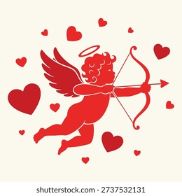 Cupid Bow and Arrow with Heart,  Minimal Valentine Love Vector Illustration