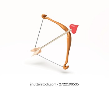 Cupido arco y flecha con la punta del corazón 3D Ilustración vectorial de icono
