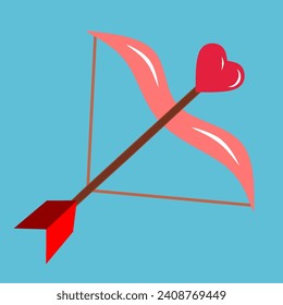 Cupiden Schleife und Pfeil mit einem Herz. Valentinstag, Vektorflachsymbol von 