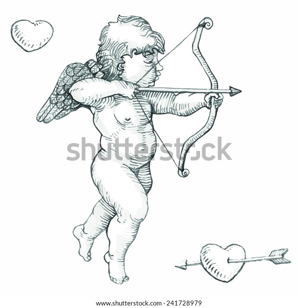 cupid with bow, arrow and heart. vintage vector\
design element