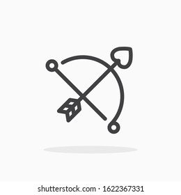 Cupid bow and arrow icon in line style. For your design, logo. Vector illustration. Editable Stroke.