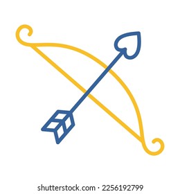 Cupid bow and arrow icon. Valentine day symbol. Vector illustration, romance elements. Sticker, patch, badge, card for marriage, wedding