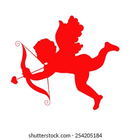Cupid with bow and arrow isolated on white background