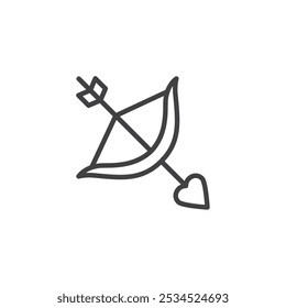 Cupid Bow and Arrow line icon. linear style sign for mobile concept and web design. A bow and arrow with heart outline vector icon. Love symbol, logo illustration. Vector graphics