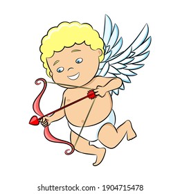 Cupid with bow and arrow on white background.
