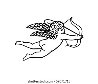 Cupid With Bow And Arrow - Retro Clip Art