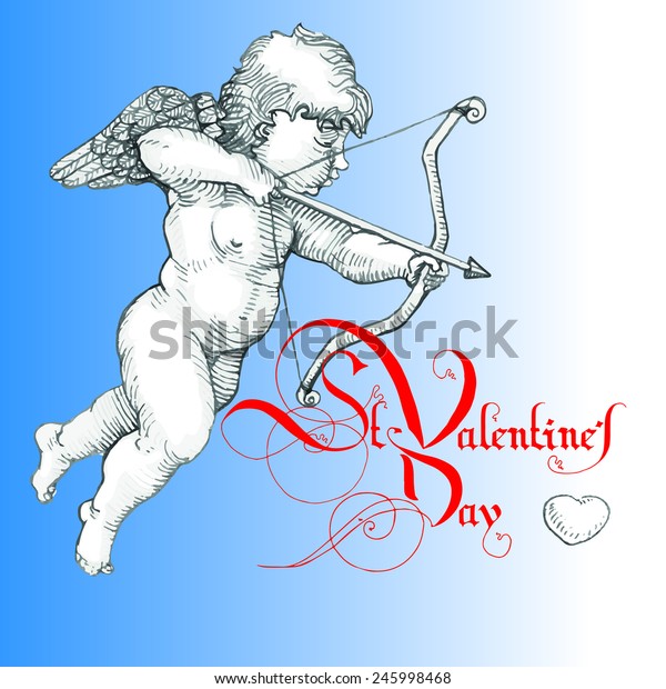 Cupid with bow and arrow, Valentine's day Card,
vector design