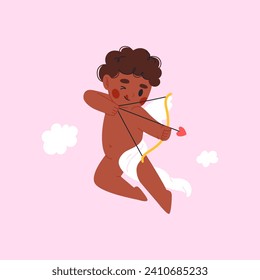 Cupid with bow and arrow. Vector flat illustration for Valentine s Day.