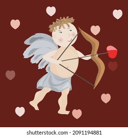 Cupid with bow and arrow. Vector graphics with character for t-shirts, cards, web and more