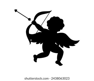 Cupid with a bow and arrows. Cherub silhouette. Valentine's day. Love symbol. Vector illustration.