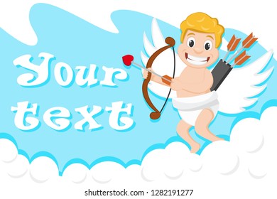 Cupid with a bow and arrows in the clouds. Valentine's day banner