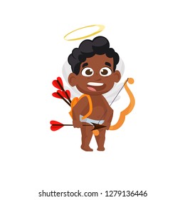  cupid with bow and arrows illustration. Kid, love, romantic, angel. Saint Valentines Day concept. Vector illustration can be used for topics like romantic, love, celebration, greeting card