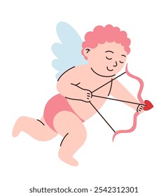 Cupid with bow and arrows. Image for Valentine's Day. Flat vector illustration.
