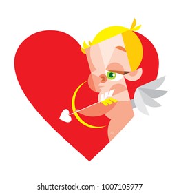 Cupid with a bow in his hands, in the heart