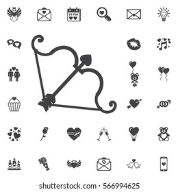 cupid bow icon and arrow with a heart on the white background. Set of Valentines icons