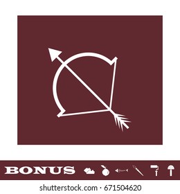 Cupid bow icon flat. White pictogram on brown background. Vector illustration symbol and bonus icons