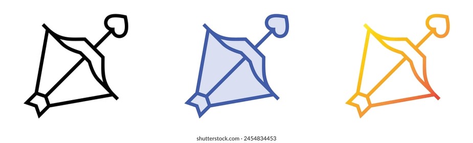 icono de arco cupido. Diseño de estilo de relleno lineal, azul y degradado aislado sobre fondo blanco