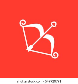 Cupid bow icon vector, filled flat sign, solid white pictogram isolated on red. Love symbol, logo illustration