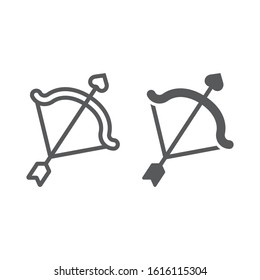 Cupid bow line and glyph icon, valentine and holiday, arrow sign, vector graphics, a linear pattern on a white background, eps 10