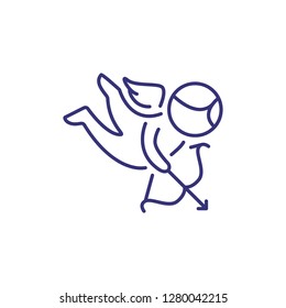 Cupid with bow line icon. Love, romance, affection. Valentine Day concept. Vector illustration can be used for topics like relationships, holiday, myths