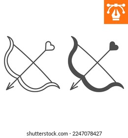 Cupid bow line and solid icon, outline style icon for web site or mobile app, valenyines day and love, archery vector icon, simple vector illustration, vector graphics with editable strokes.