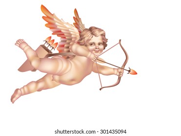 Cupid with a bow on a white background left