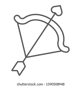 Cupid bow thin line icon, valentine and holiday, arrow sign, vector graphics, a linear pattern on a white background, eps 10