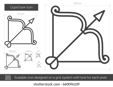 Icono de la línea vectorial de arco cupido aislado en fondo blanco. Icono de línea de arco cupido para infografía, sitio web o aplicación. Icono escalable diseñado en un sistema de cuadrícula.