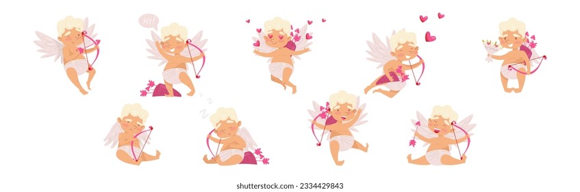Cupid Boy Angel with Bow and Arrow Vector Set