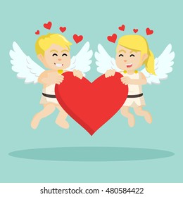 cupid boy and cupid girl sharing love colorful