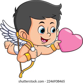 The cupid boy is giving the heart to the people of illustration