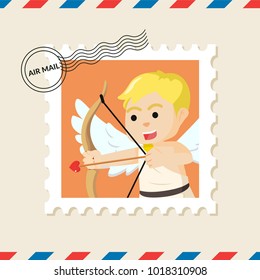 Cupid boy postage stamp on air mail envelope