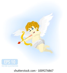 Cupid cartoon character with bow and arrow. Vector illustration for Valentine's Day isolated