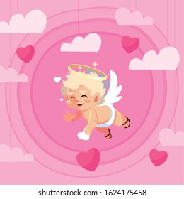 Cupid cartoon and clouds design of love passion romantic valentines day wedding decoration and marriage theme Vector illustration