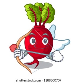 Cupid cartoon fresh harvested beetroots in wooden crate