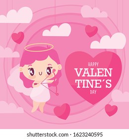 Cupid cartoon heart and clouds design of Valentines day love passion romantic wedding decoration and marriage theme Vector illustration