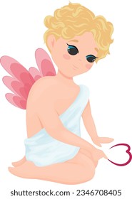 Cupid cartoon illustration, cute smiling character, cupid drawing heart, vector