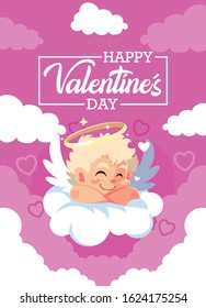 Cupid cartoon over cloud design of love passion romantic valentines day wedding decoration and marriage theme Vector illustration