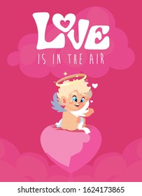 Cupid cartoon over heart design of love passion romantic valentines day wedding decoration and marriage theme Vector illustration