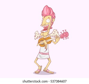 Cupid cartoon play guitar  vector and illustration. valentine day
