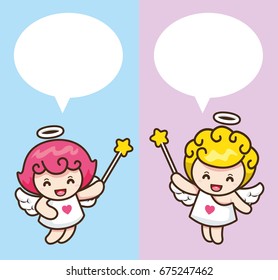 Cupid cartoon vector and illustration. valentine day with white speech bubbles