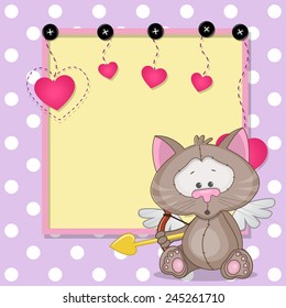 Cupid Cat with a bow on a background of frame 