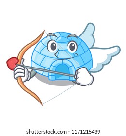 Cupid character cartoon ice house in snowfield